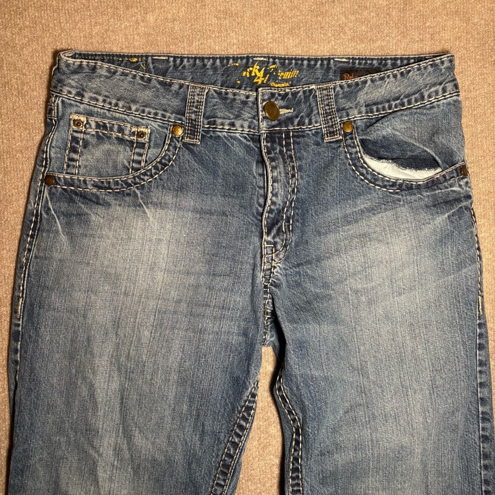 Wrangler Rock 47 Relaxed Boot Cut Jeans 36x32 Thick Stitch Denim - Picture 2 of 9